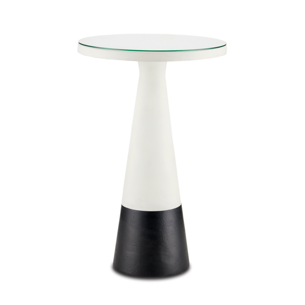 Tondo Modern Black & White Accent Table with Glass Top - Stylish Cast Aluminum Design for Any Space