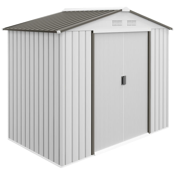 English Elm Garden Steel Storage Shed with Sliding Doors Four Vents and Foundation Kit for Outdoor Use T3971S00051