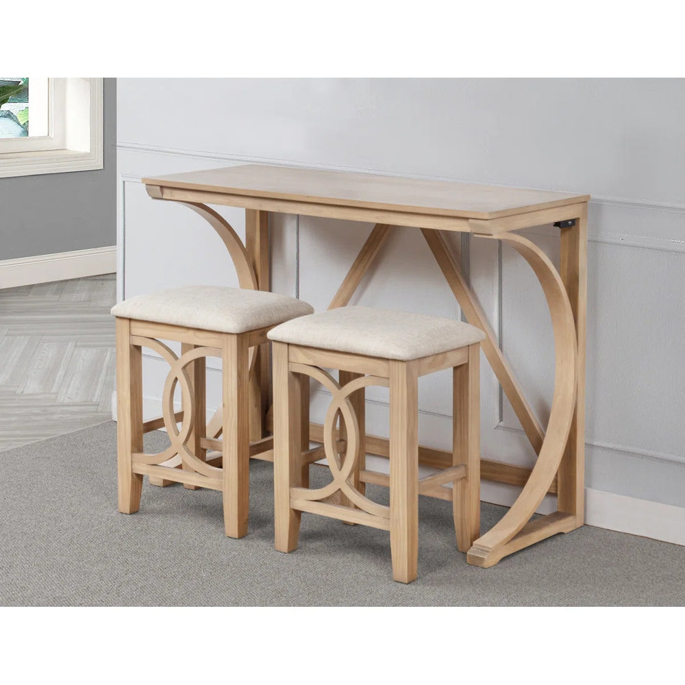English Elm 3-piece Cottage Cafe Counter Set with Scroll Supports Cushioned Stools and Usb Charging Natural B011P496730