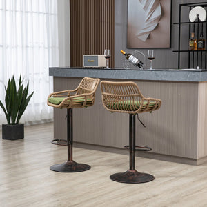 English Elm Modern Swivel Bar Stools Set of 2 Adjustable Counter Height Chairs with Linen Seat Vintage Gold Frame Green W39594822
