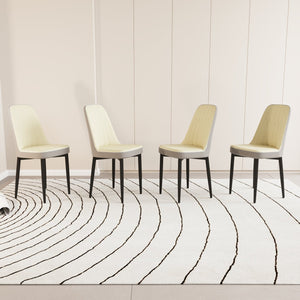 English Elm A Set Of 4 Modern Pu Leather Dining Chairs With Soft Cushions & Sturdy Black Metal Legs - Beige/Grey W2189P168411