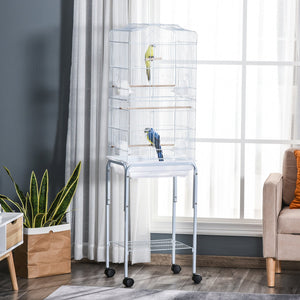 English Elm Pawhut Flight Cage for Small Birds with Rolling Stand and Storage Basket in White W2225P229593
