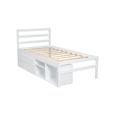 English Elm Twin Size Wood Platform Bed With Removable Storage Shelves, Built-In Two Storage Drawers For Added Convenience, White