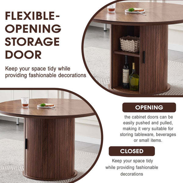 English Elm Round Wood Dining Table with Dual Storage Compartments for Kitchen or Small Spaces W3590P355174