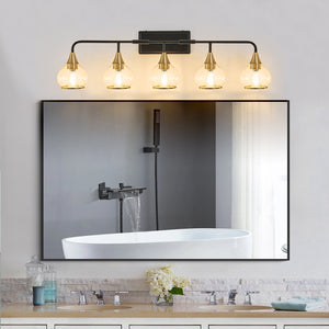 English Elm 40" Modern 6-Light LED Vanity Light — Sleek Iron & Acrylic Bathroom Wall Fixture, Dimmable, 36W Black+Gold W2312P374982