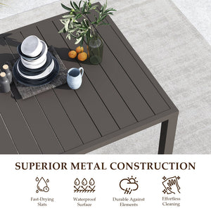 English Elm Outdoor Dining Table For 4 - Stylish Slatted Metal Patio Table With Umbrella Hole For Gardens & Decks W1859P359875