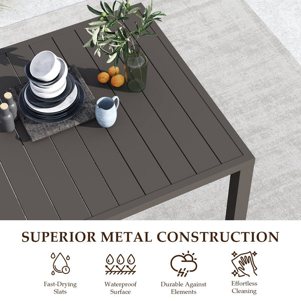 English Elm Outdoor Dining Table For 4 - Stylish Slatted Metal Patio Table With Umbrella Hole For Gardens & Decks W1859P359875