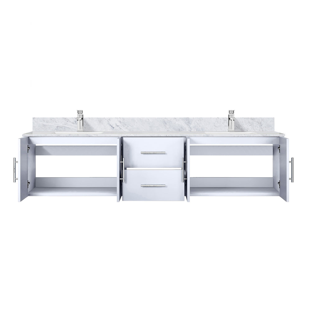 English Elm Glossy White Double Bath Vanity 80" W x 22" D with Carrara Marble Top, Soft-Close Drawers & Chrome Faucet Set B2731P258737