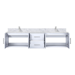 English Elm Glossy White Double Bath Vanity 80" W x 22" D with Carrara Marble Top, Soft-Close Drawers & Chrome Faucet Set B2731P258737