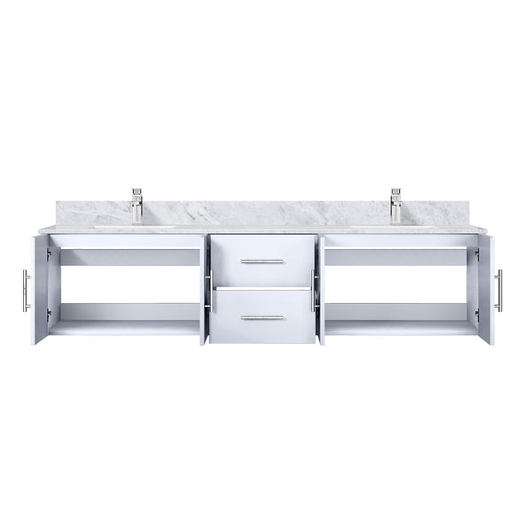 English Elm Glossy White Double Bath Vanity 80" W x 22" D with Carrara Marble Top, Soft-Close Drawers & Chrome Faucet Set B2731P258737