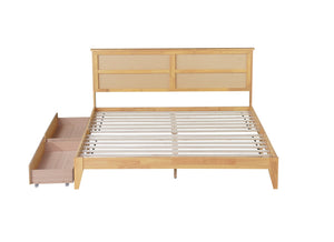 English Elm King Rattan Bed with Two Under-Storage Drawers, Rubberwood Slats, Durable 600 lb Capacity Frame White Oak W504S00229