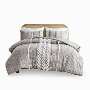 English Elm Cotton Imani Printed Chenille Comforter Set Full/Queen — Mid-Century Geometric Texture, OEKO-TEX Certified, Soft breathable cotton Gray 21.65 L x 22.83 W x 10.63 H B035128799