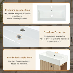 English Elm [video]21.6" Freestanding Bathroom Vanity Ceramic Sink Wavy Door Mdf Cabinet Small Bath Wood N729P285504N