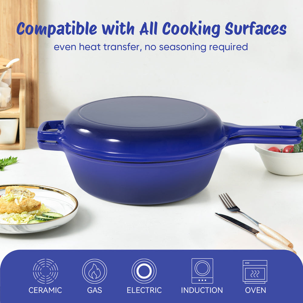 English Elm Enameled Cast Iron Skillets Dutch Oven Set 3QT + 1.5QT – Durable Heat-Retaining, Versatile Cookware Blue T3950P399254
