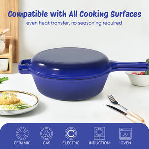 English Elm Enameled Cast Iron Skillets Dutch Oven Set 3QT + 1.5QT – Durable Heat-Retaining, Versatile Cookware Blue T3950P399254