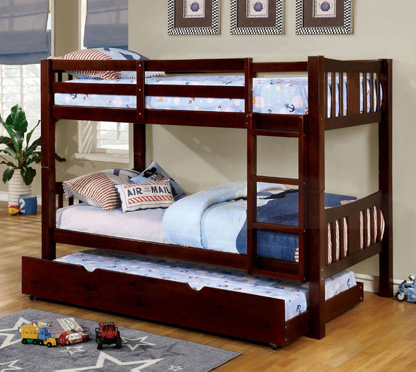 English Elm Twin Transitional Bunk Bed In Dark Walnut Finish - Space-Saving Design With Safety Features & Stability B2741S00363-GIGA