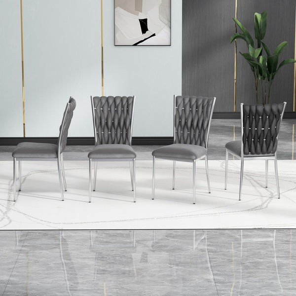 English Elm Modern Velvet Upholstered Dining Chairs Set of 2 with Electroplated Legs for Kitchen Dark Gray W210P301598
