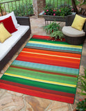 Unique Loom Outdoor Modern Jaco Machine Made Striped Rug Multi, Light Blue/Orange/Red/Yellow/Green/Olive/Brown 10' 0" x 12' 2"