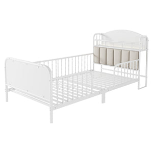 English Elm Twin Solid Wood Platform Bed with Guardrail for Kids, Low-Profile Sturdy Pine Frame, Safe Sleep Solution White 43.7 L x 16.93 W x 9.65 H W2593P337432