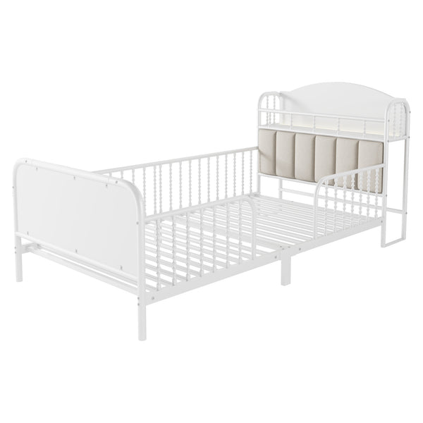 English Elm Twin Solid Wood Platform Bed with Guardrail for Kids, Low-Profile Sturdy Pine Frame, Safe Sleep Solution White 43.7 L x 16.93 W x 9.65 H W2593P337432