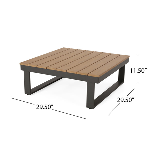 English Elm Sterling Outdoor Aluminum Sectional Sofa Set with Acacia Wood and Weather Proof Cushions STERLING -V SAHPE FGRY