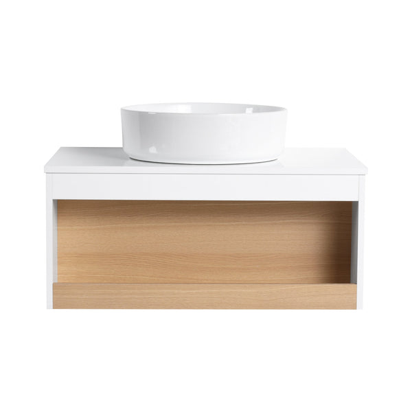 English Elm 30" Floating Wall Mount Bathroom Vanity Open Shelf Ceramic Vessel Sink Modern White W3450S00056