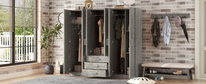English Elm 6-doors Mdf Wardrobe with Large Drawers Streamlined Bedroom Storage Modern Design Gray N820000010E
