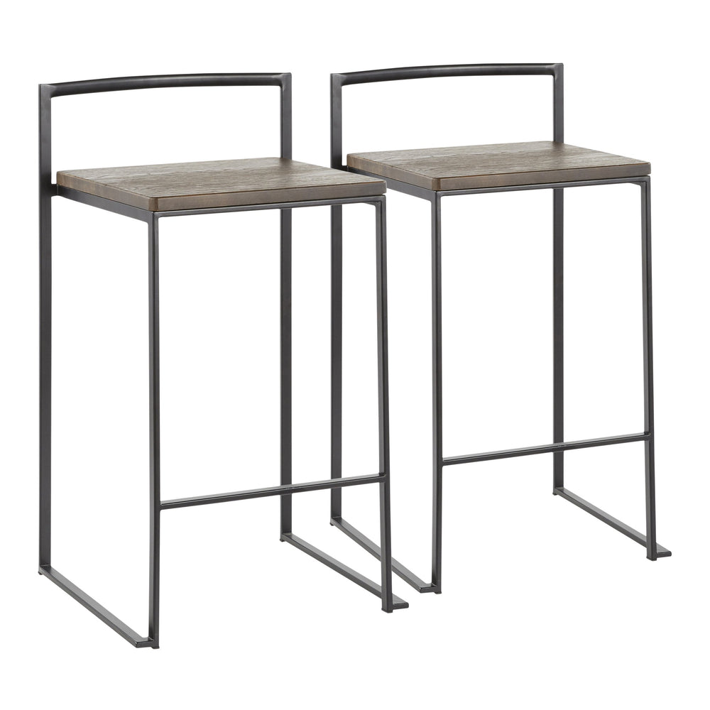 English Elm Stackable Counter Stools Bamboo Seat Matte Black Steel Frame Kitchen Island Set of 2 B202P471210