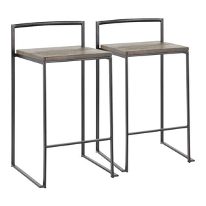 English Elm Stackable Counter Stools Bamboo Seat Matte Black Steel Frame Kitchen Island Set of 2 B202P471210