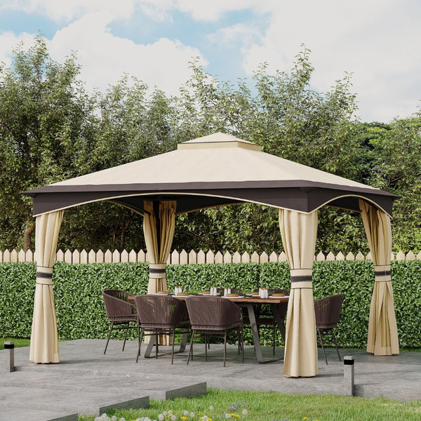 English Elm Outsunny 10' X 12' Weather-Resistant Outdoor Gazebo With Netting, Curtains & Vented Canopy Design W2225P217715-GIGA