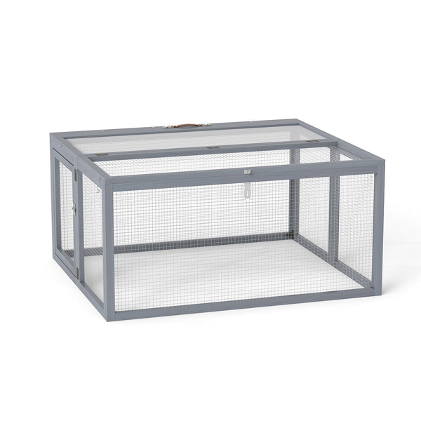 English Elm Folding Rabbit Hutch Fir Wood Galvanized Mesh Outdoor Enclosure with Secure Access W2181P363010