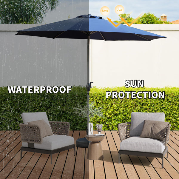 English Elm 10FT Patio Umbrella with Crank & Push-Button Tilt, UV-Resistant 180G Polyester Canopy, Wind Vent, Durable Ribs Navy Blue W1859P195941