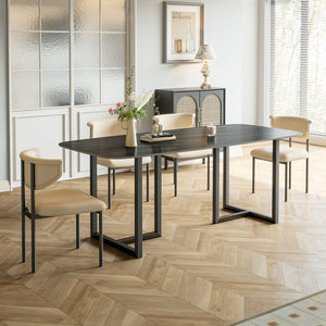 English Elm Carbon Steel Rectangular Dining Table with Stone Top for Contemporary Interiors W1002S00001