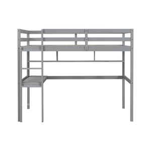 English Elm Twin Loft Bed with Built-In Desk and Bookcase, Pine Frame, Safety Guardrail, Ladder for Study Space Grey W504P181852