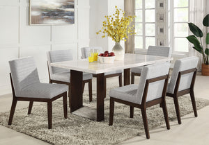 English Elm Edwyn Luxurious White Marble Top Dining Table with Double U Espresso Base, Natural Elegance B2726S00087