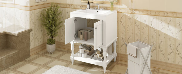 English Elm 24'' French Style Bathroom Vanity with Ceramic Sink Soft Close Cabinet and Drawer White N710P411341K
