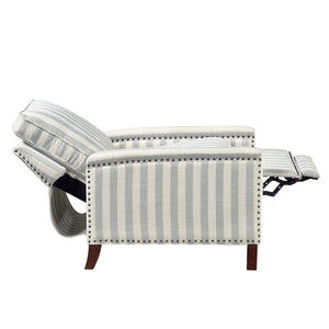 English Elm 1pc Push Back Recliner Chair in Beige-Blue Stripe Fabric with Nailhead Trim, Solid Wood Frame, CozyComfort B011P396189