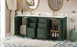 English Elm 72'' Elegant Bathroom Vanity With Ceramic Sink, Soft-Close Drawers & Solid Wood Storage Cabinet Set N710SS00013F