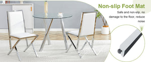 English Elm Table and Chair Set 10 Seat Tempered Glass Dining with Silver Metal Frames White+Silver W1151S04766