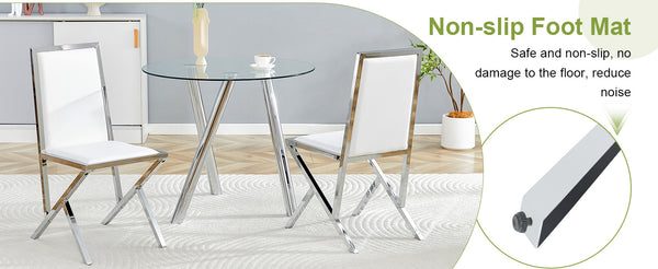 English Elm Table and Chair Set Oval Glass Top Gold Base with 8 Shell Pu Dining Chairs White+Silver W1151S04764