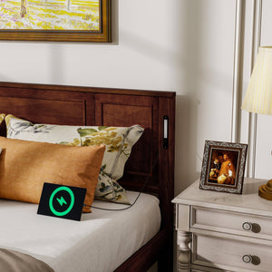 English Elm King Pine Wood Platform Bed with Led Lighting Usb Charging Tall Panel Headboard Walnut W504S00275