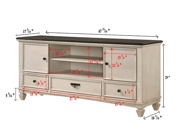 English Elm 1pc Two-Tone Antique Finish TV Stand 67.8" — 2 Sliding Doors, 3 Drawers, Vintage Metal Hardware, Elegant Storage B2741P295125