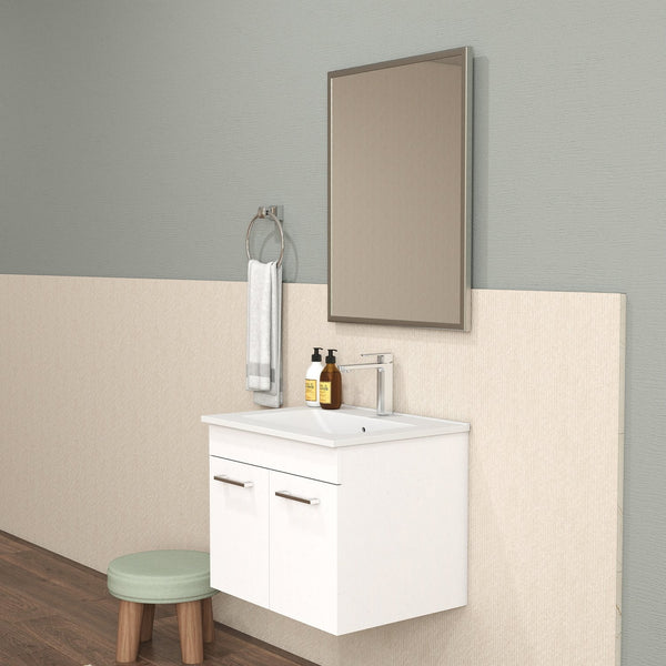 English Elm 24-Inch Wall-Mounted Bathroom Vanity With Sink, Mirror, Soft-Close Doors & Sleek Storage Solutions W3151S00025