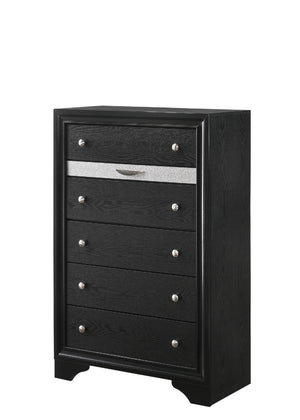 English Elm Modern Luxury Glam 5-Drawer Chest with Jewel Tray and Dustproof Bottom, Solid Wood Storage Elegance Black 37.3 L x 19.5 W x 54.4 H B011P234314