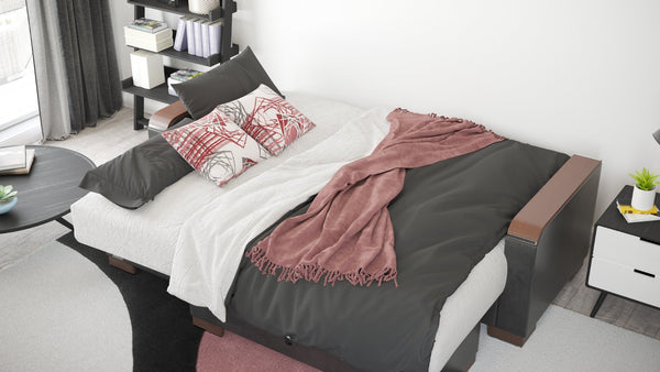 English Elm Primenest Convertible Chaise Lounge - Burgundy Microfiber, Wood Trim, Storage & Easy-Click Bed Feature B030P303554-GIGA