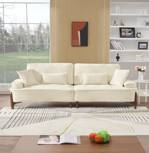 English Elm 103 Luxurious Cloud Velvet Sofa with High-Elastic Sponge Cushion, Deep-Seated Comfort for Living Spaces Beige W2290S00008