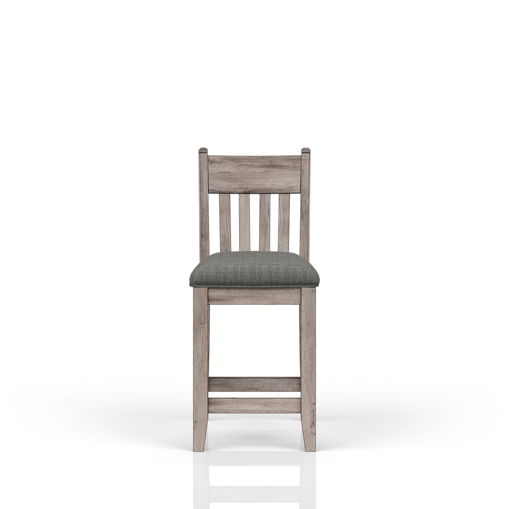 English Elm Rustic Solid Wood Counter Stools Set of 2 with Upholstered Gray Seats Rustic Farmhouse Design, Durable Finish B2699P218274