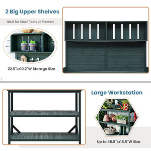 English Elm TOPMAX 65" Wooden Potting Bench with Splash Plate & Hook, 4 Storage Shelves, Fir Wood Patio Workstation N717P221495F