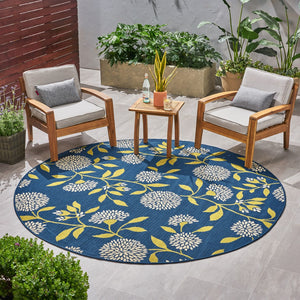 Christopher Knight Home® - Noble House - Viola Outdoor 7'10" Round Floral Area Rug, Blue and Green