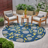 Christopher Knight Home® Viola Outdoor Floral Round Rug, Blue/Green, 7'10